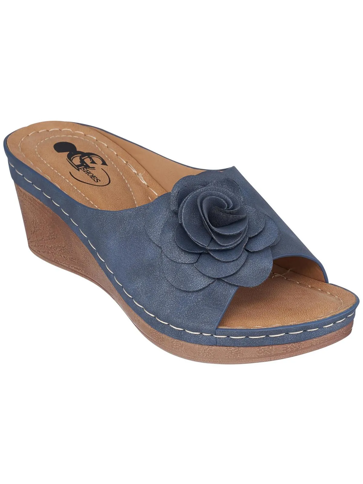 Tokyo Womens Faux Leather Floral Wedge Sandals