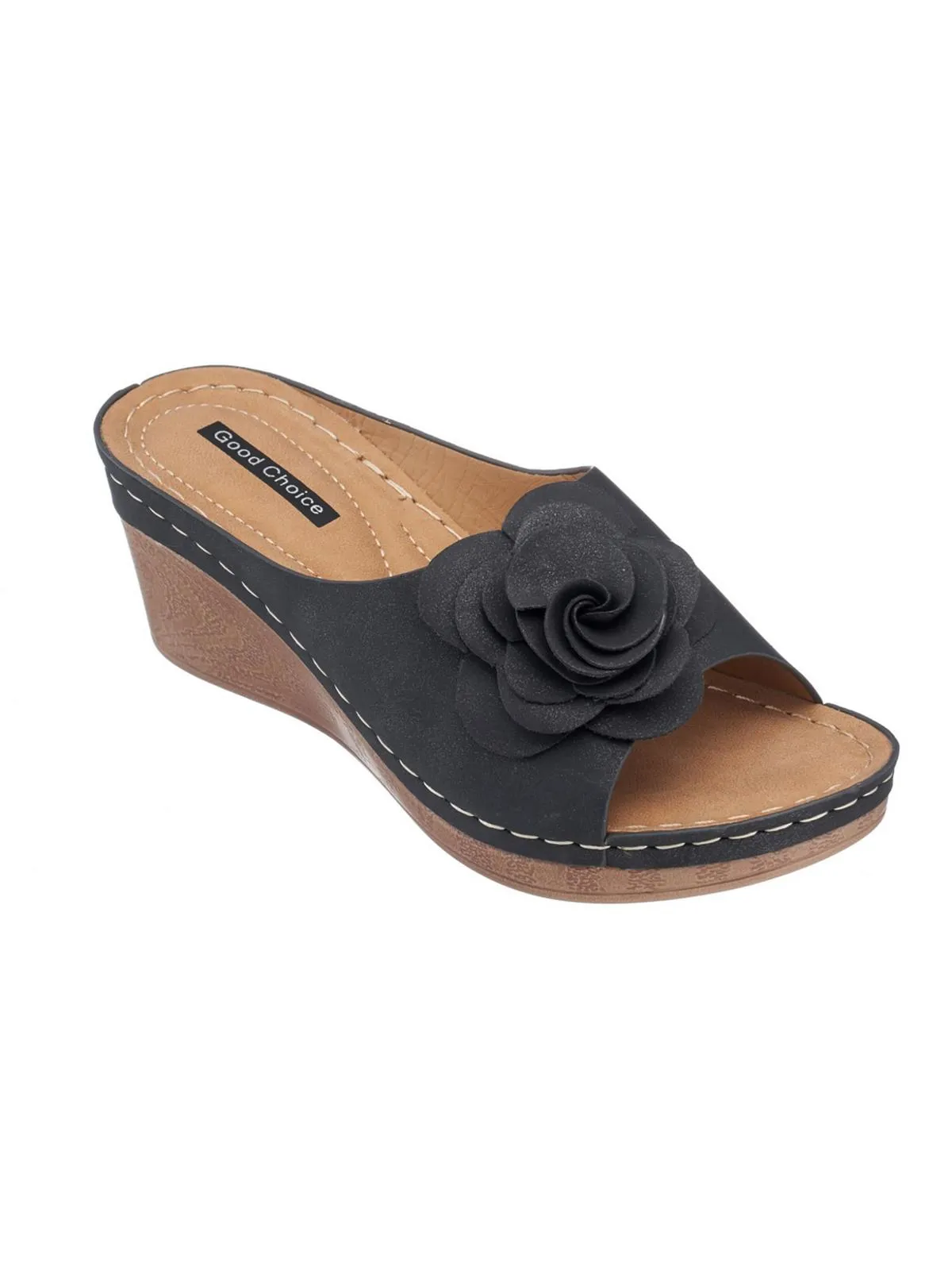 Tokyo Womens Faux Leather Floral Wedge Sandals