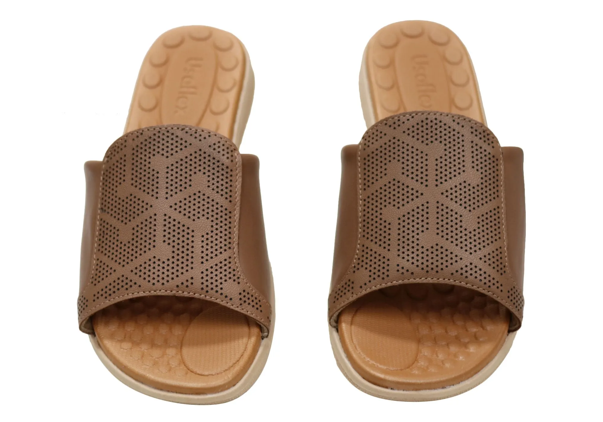 Usaflex Calla Womens Comfort Leather Slides Sandals Made In Brazil Usaflex Shoes
