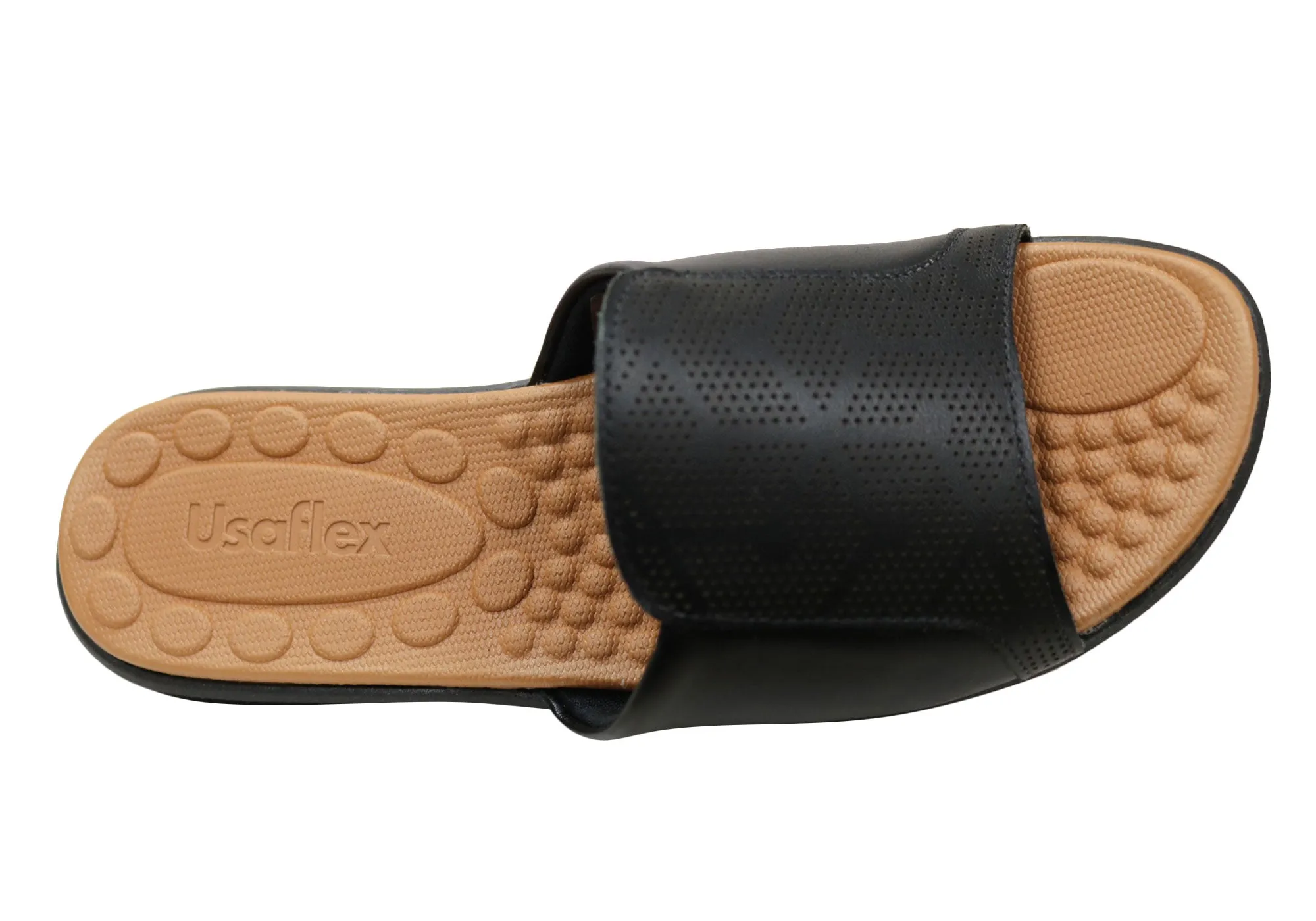 Usaflex Calla Womens Comfort Leather Slides Sandals Made In Brazil Usaflex Shoes
