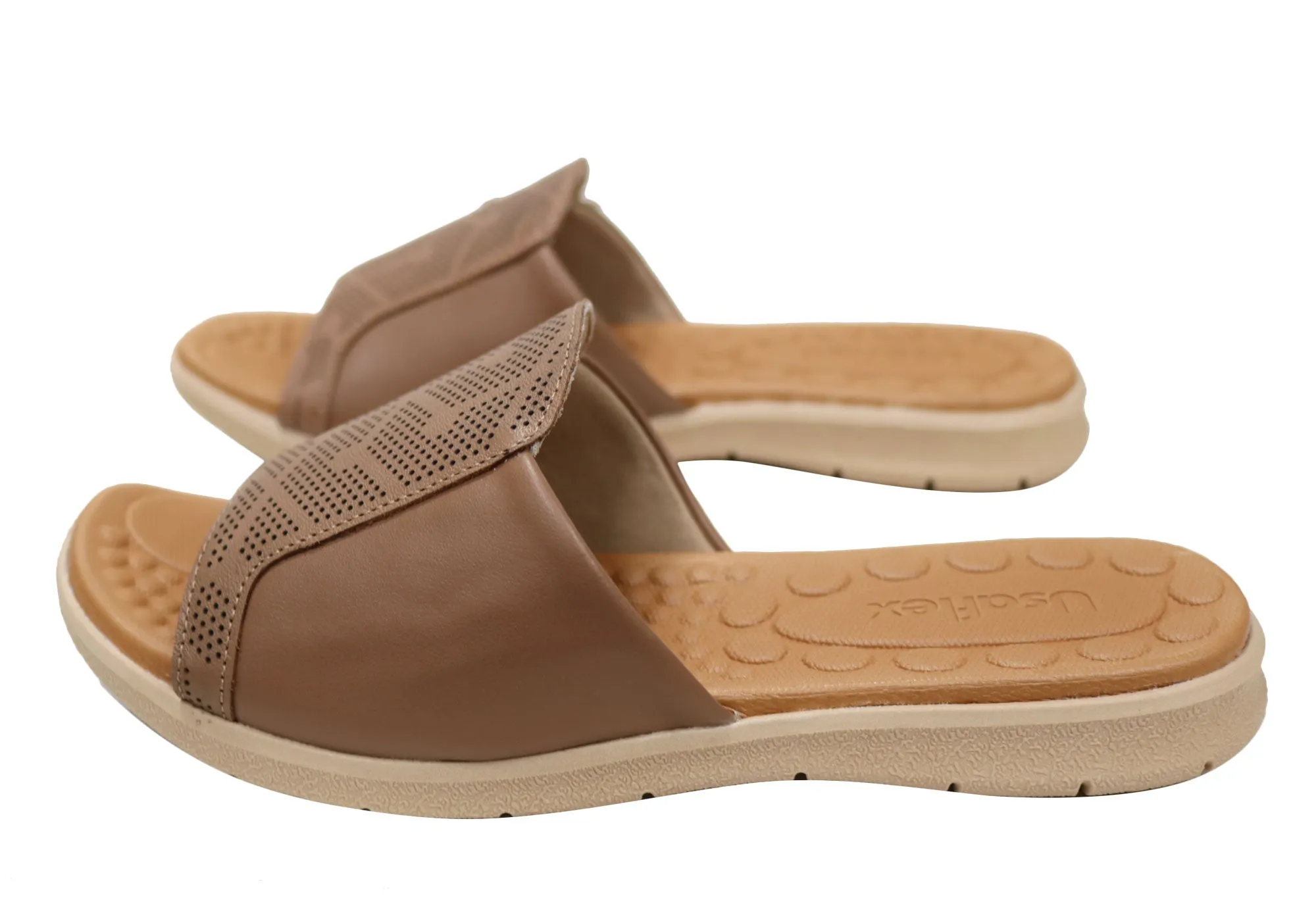 Usaflex Calla Womens Comfort Leather Slides Sandals Made In Brazil Usaflex Shoes