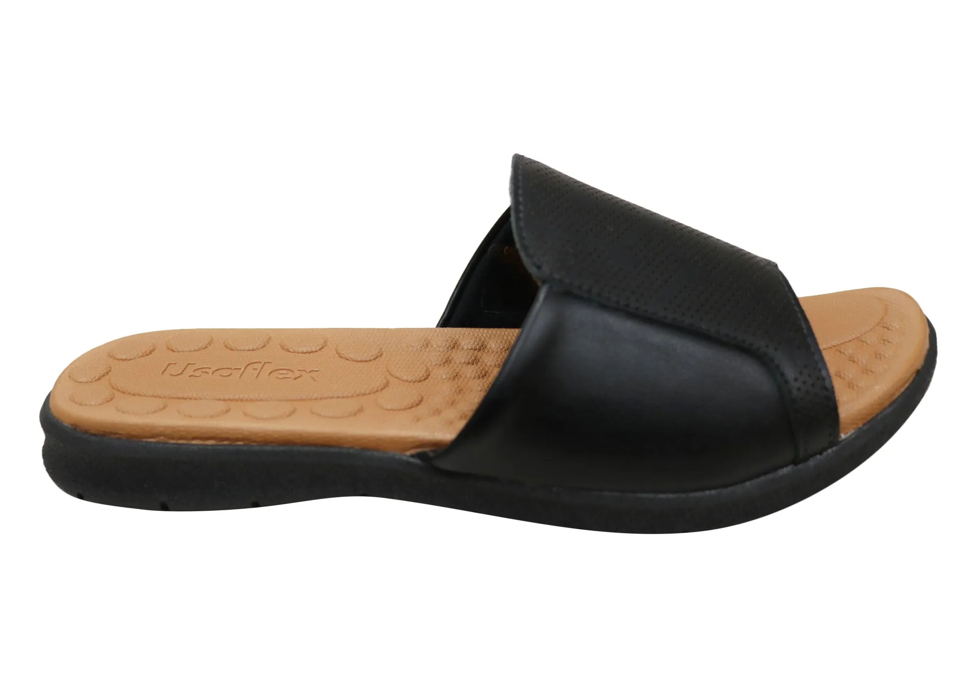 Usaflex Calla Womens Comfort Leather Slides Sandals Made In Brazil Usaflex Shoes