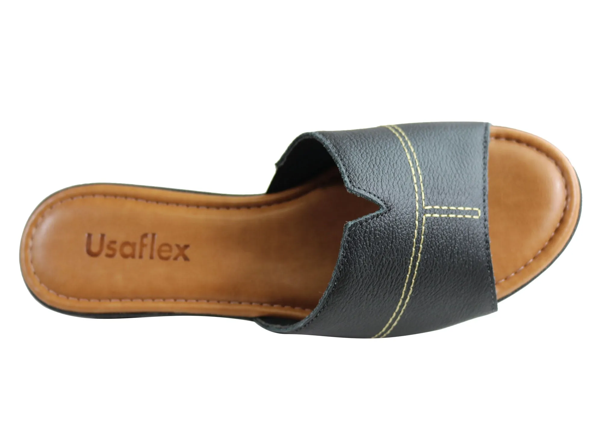 Usaflex Clover Womens Brazilian Comfy Cushioned Leather Slides Sandals Usaflex Shoes