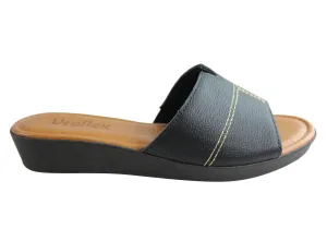 Usaflex Clover Womens Brazilian Comfy Cushioned Leather Slides Sandals Usaflex Shoes