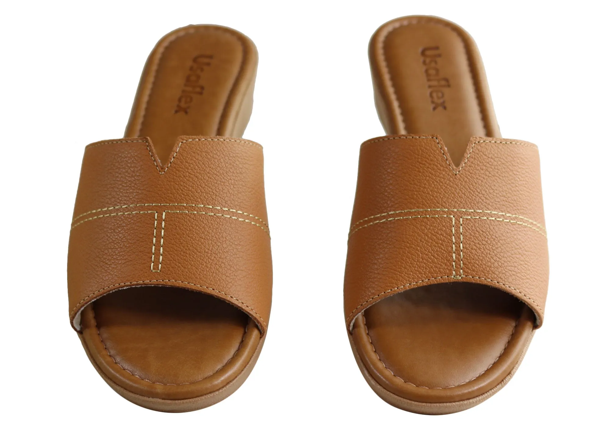 Usaflex Clover Womens Brazilian Comfy Cushioned Leather Slides Sandals Usaflex Shoes