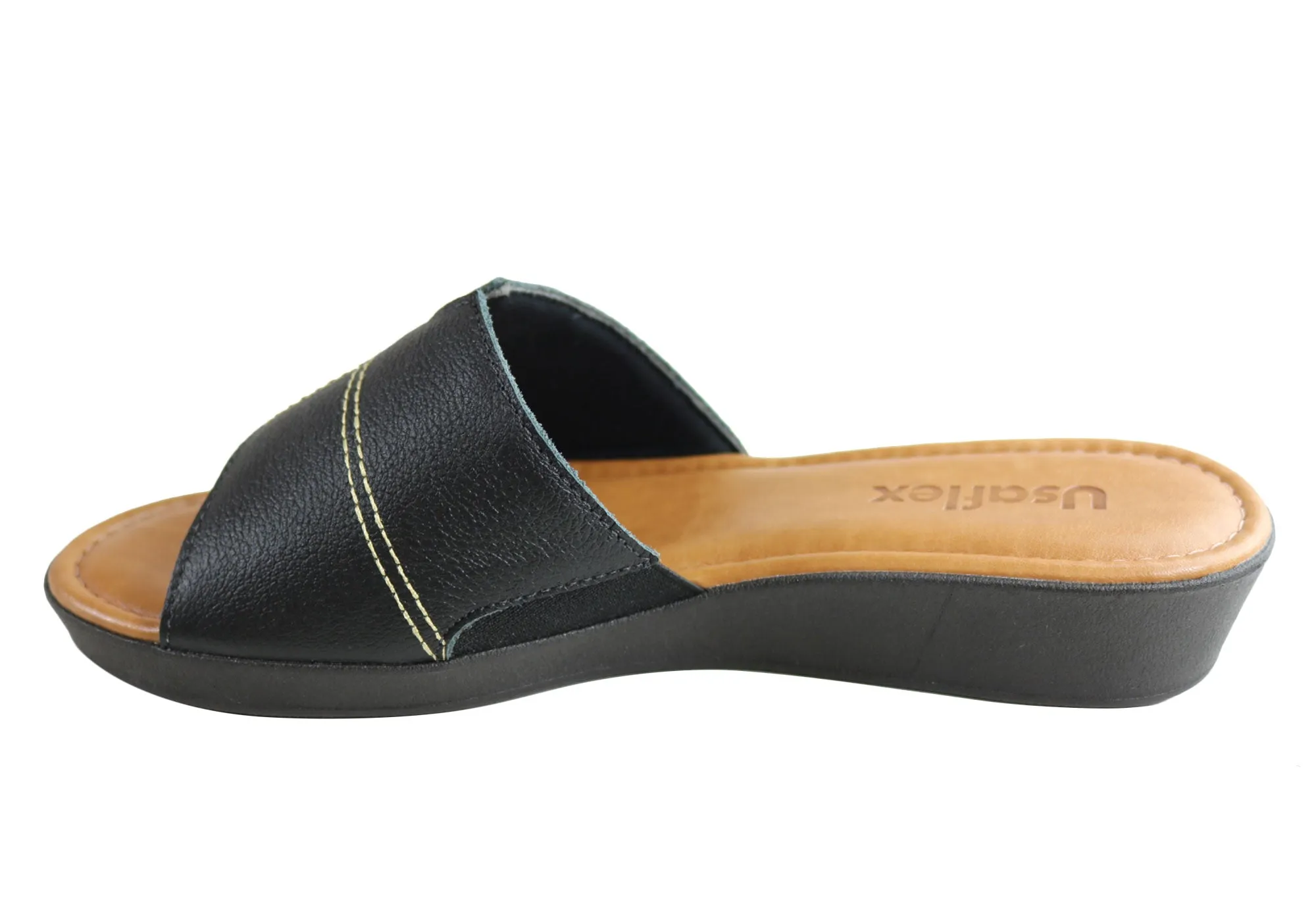 Usaflex Clover Womens Brazilian Comfy Cushioned Leather Slides Sandals Usaflex Shoes