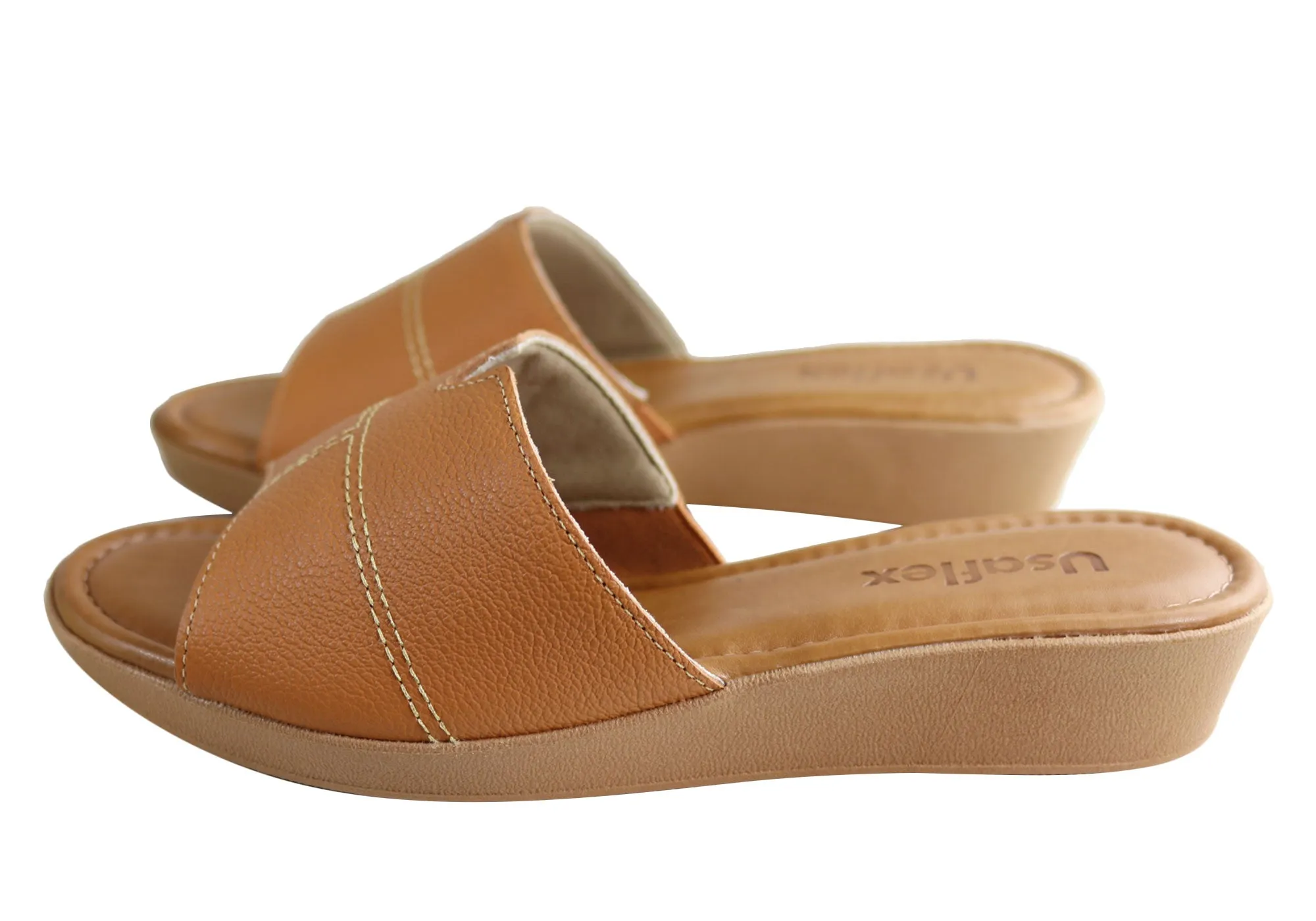 Usaflex Clover Womens Brazilian Comfy Cushioned Leather Slides Sandals Usaflex Shoes