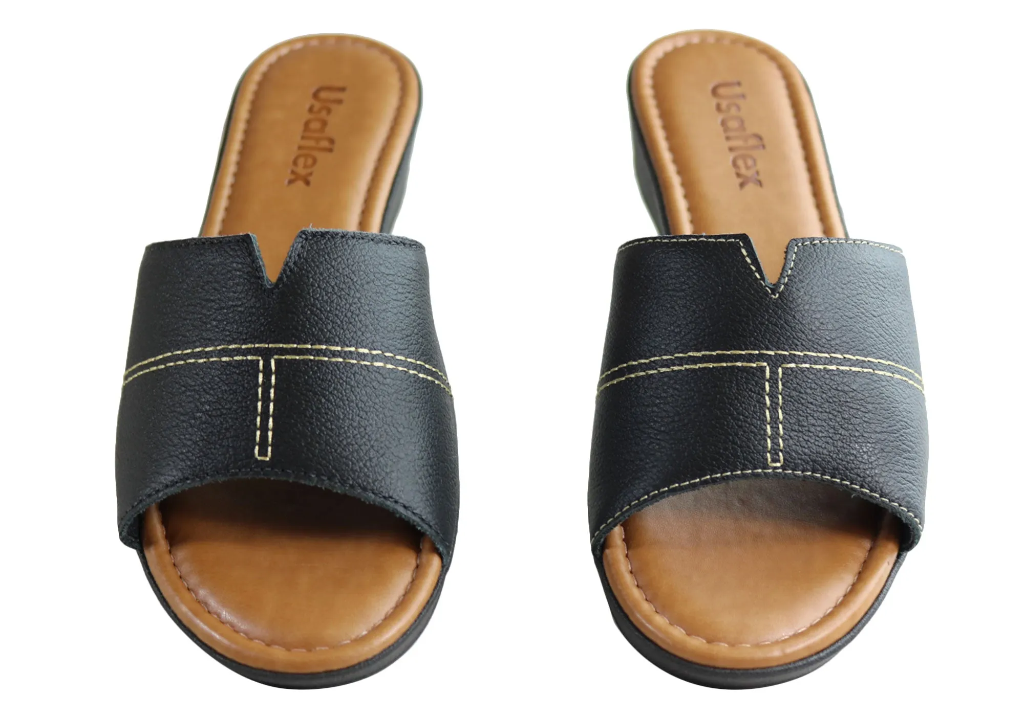 Usaflex Clover Womens Brazilian Comfy Cushioned Leather Slides Sandals Usaflex Shoes