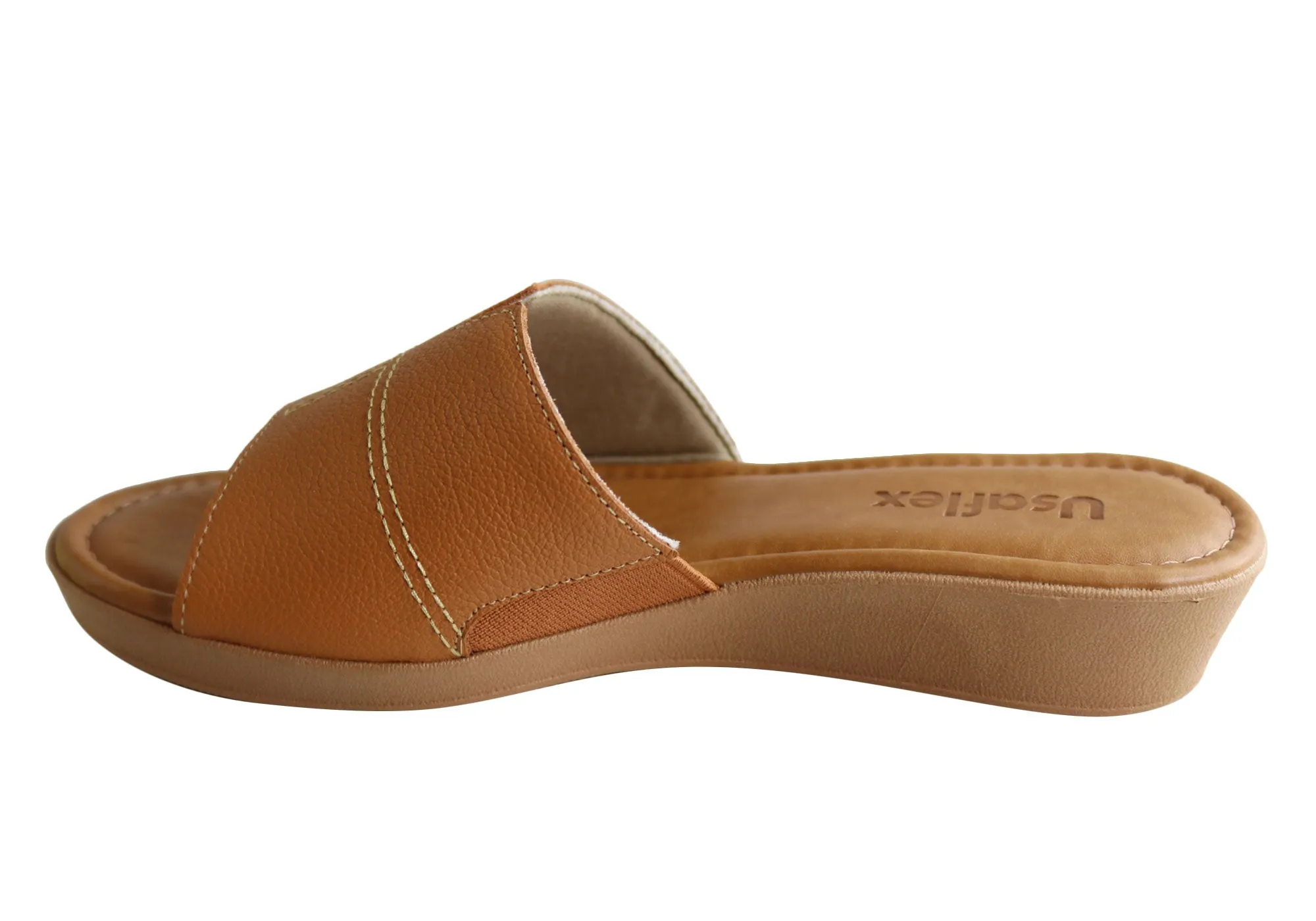 Usaflex Clover Womens Brazilian Comfy Cushioned Leather Slides Sandals Usaflex Shoes