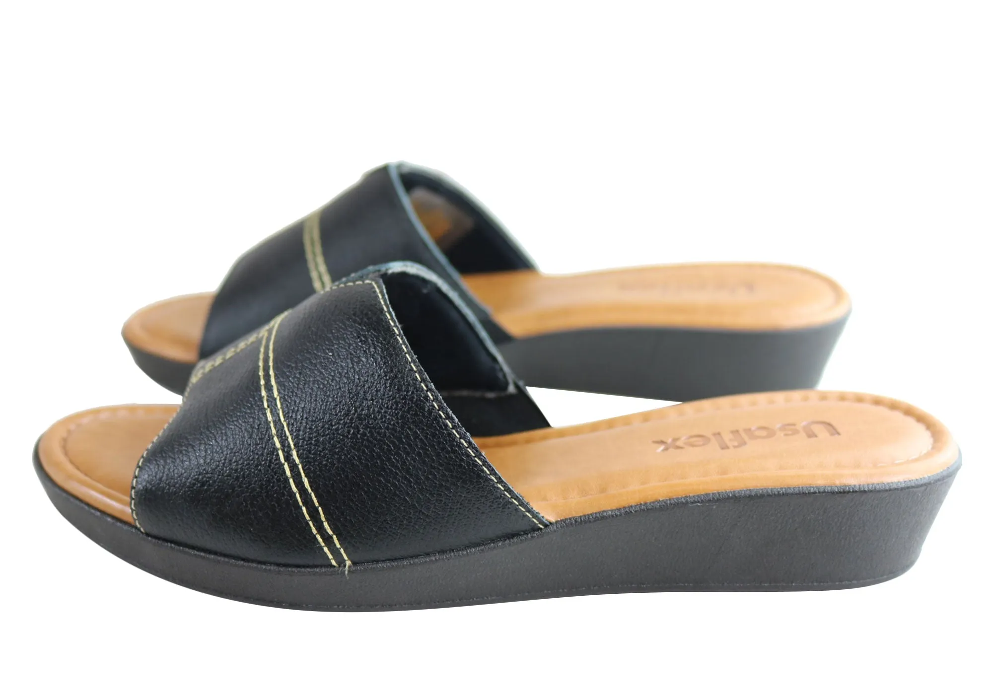Usaflex Clover Womens Brazilian Comfy Cushioned Leather Slides Sandals Usaflex Shoes