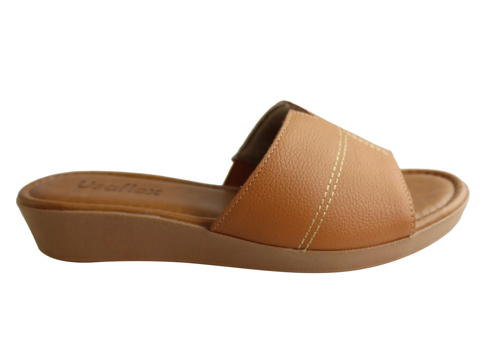 Usaflex Clover Womens Brazilian Comfy Cushioned Leather Slides Sandals Usaflex Shoes