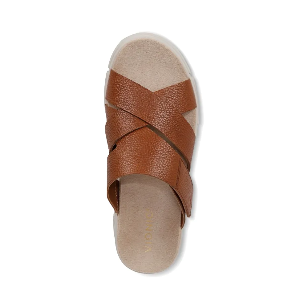 Vionic Women's Uptown Sunset Leather Slide Wedge Sandal in Tan