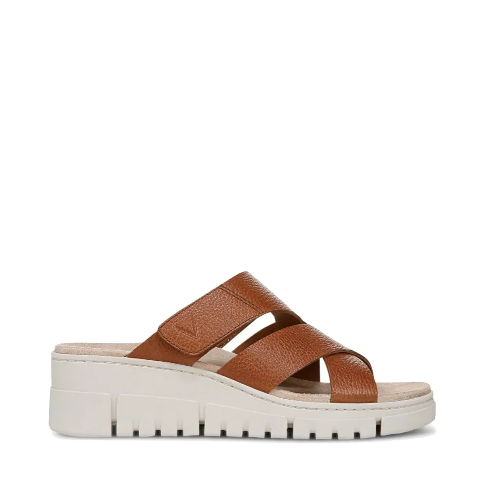 Vionic Women's Uptown Sunset Leather Slide Wedge Sandal in Tan