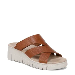 Vionic Women's Uptown Sunset Leather Slide Wedge Sandal in Tan