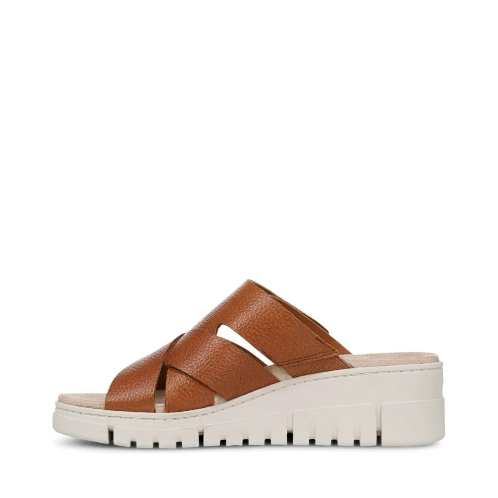 Vionic Women's Uptown Sunset Leather Slide Wedge Sandal in Tan