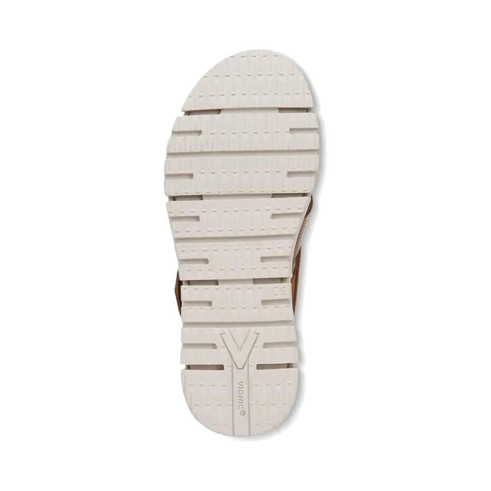 Vionic Women's Uptown Sunset Leather Slide Wedge Sandal in Tan
