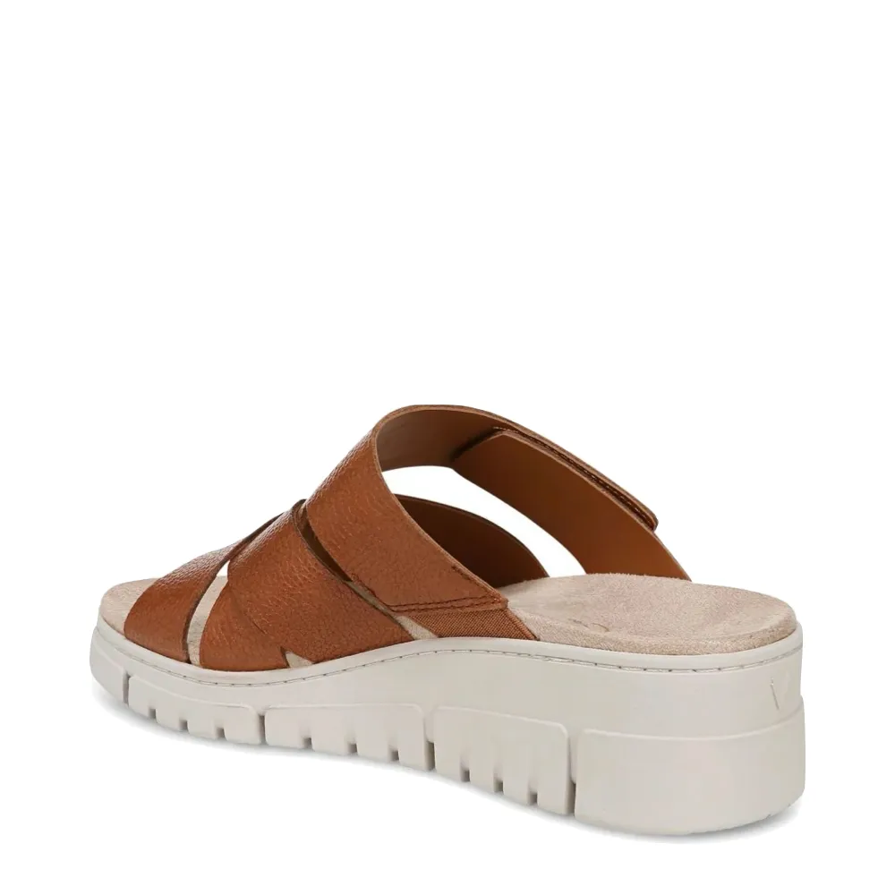 Vionic Women's Uptown Sunset Leather Slide Wedge Sandal in Tan