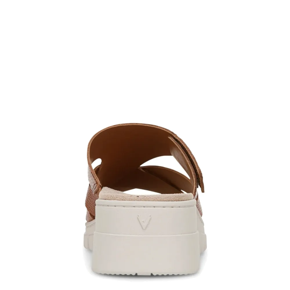 Vionic Women's Uptown Sunset Leather Slide Wedge Sandal in Tan