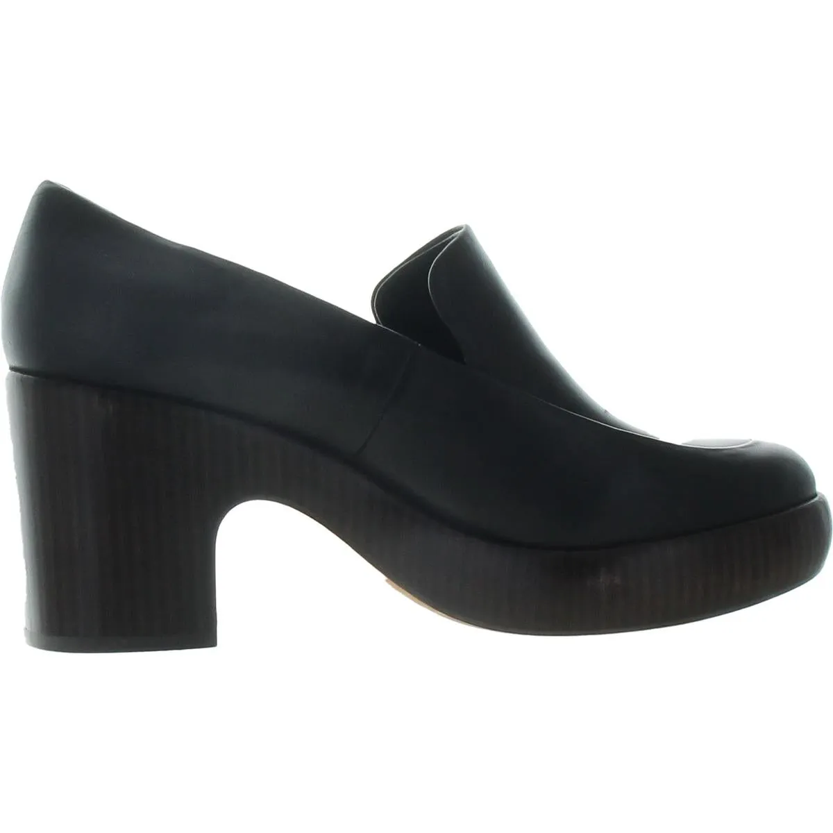 Womens Block Heel Leather Clogs