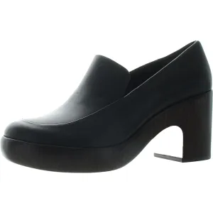 Womens Block Heel Leather Clogs