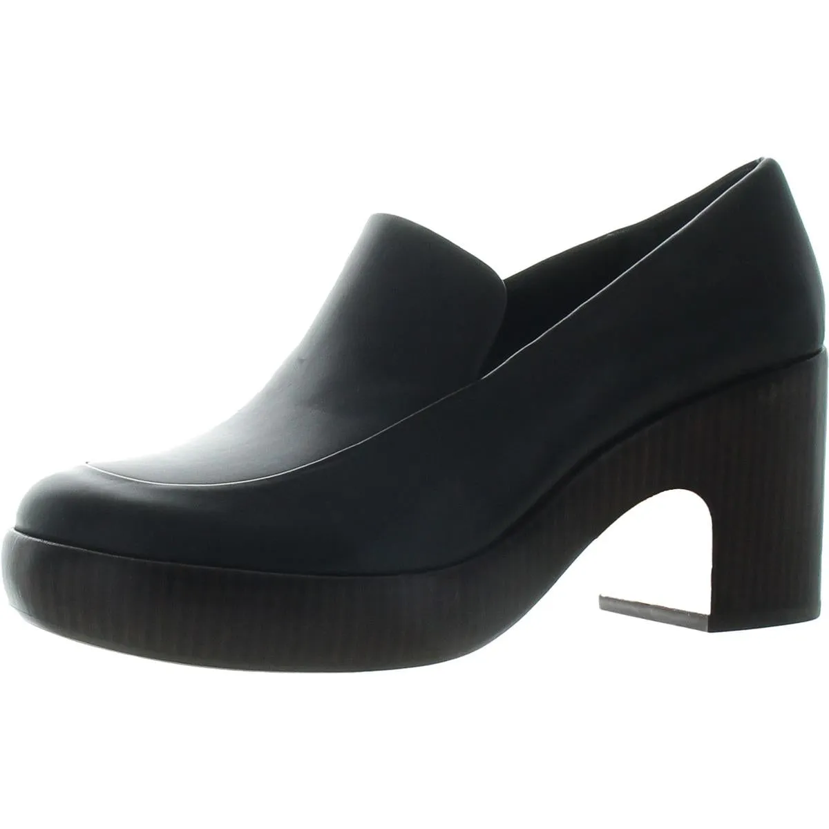 Womens Block Heel Leather Clogs