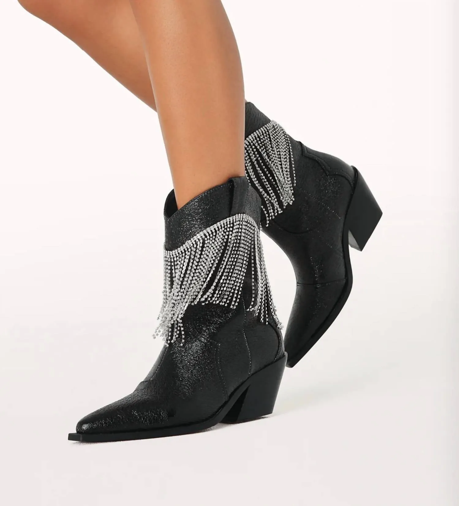 Women's Elton Boots In Black Crinkle Diamante