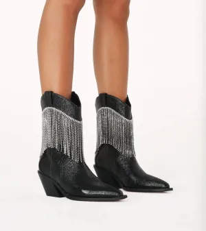 Women's Elton Boots In Black Crinkle Diamante