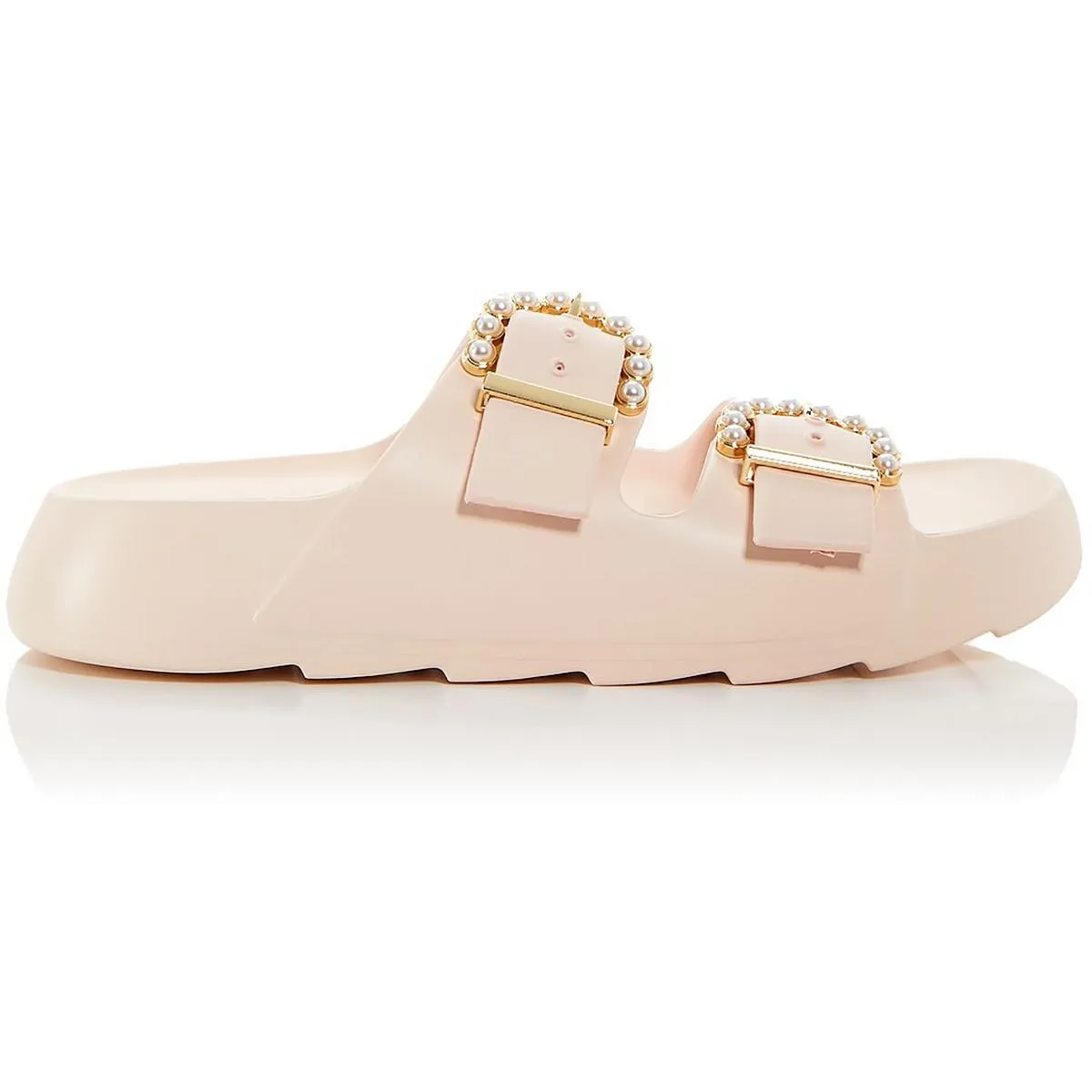 Womens Embellished Buckle Slide Sandals