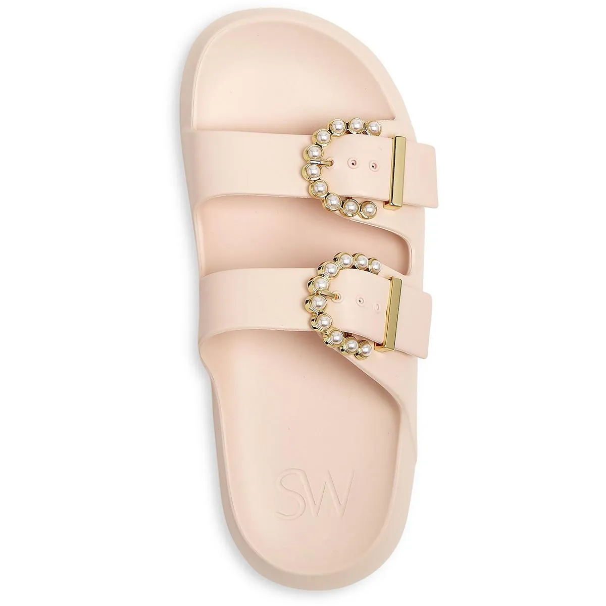 Womens Embellished Buckle Slide Sandals