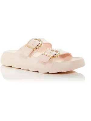 Womens Embellished Buckle Slide Sandals