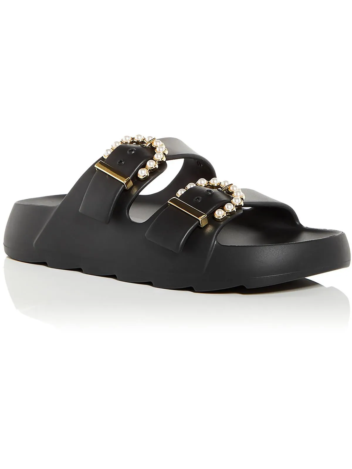 Womens Embellished Buckle Slide Sandals