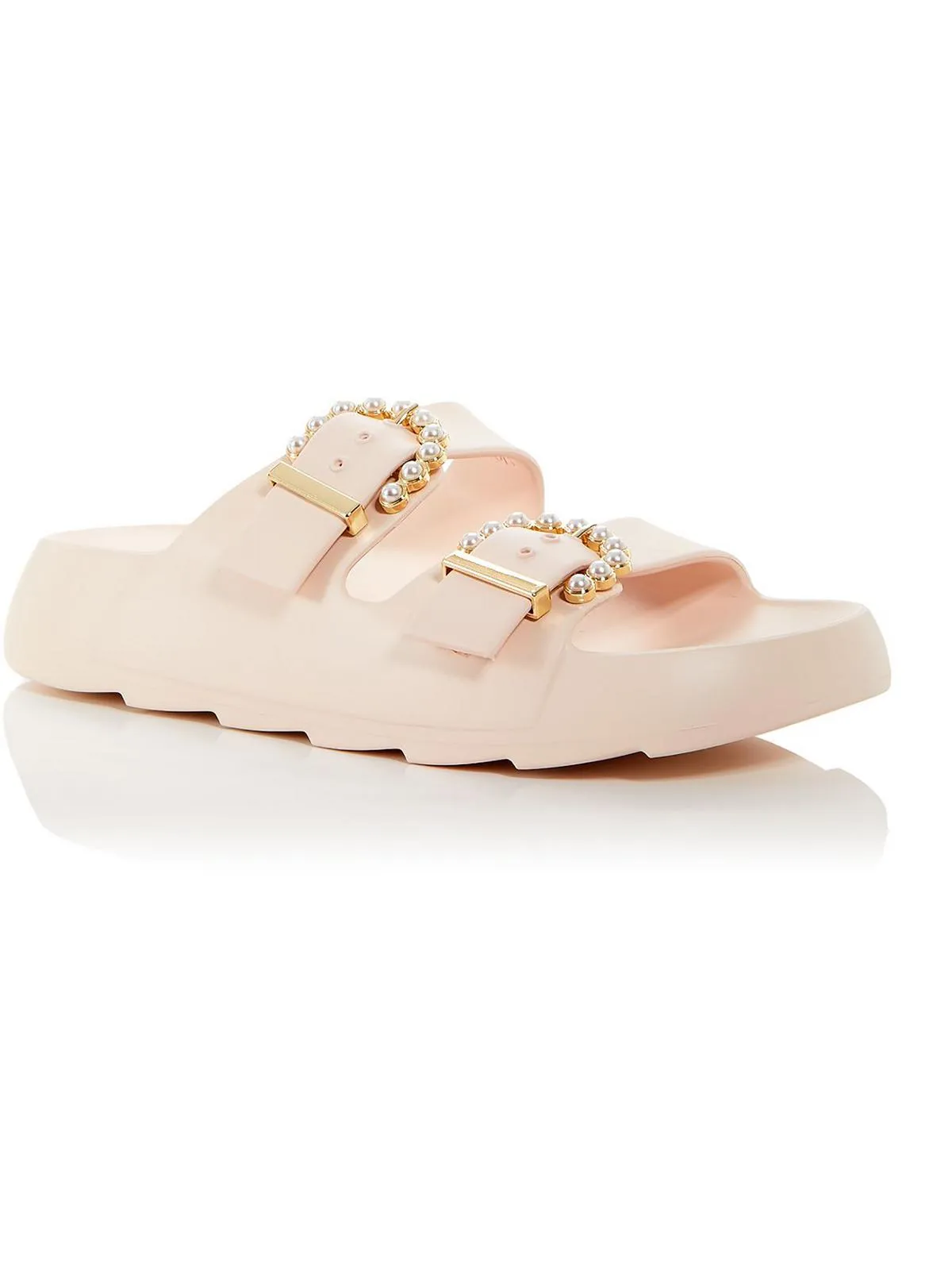 Womens Embellished Buckle Slide Sandals