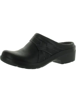 Womens Faux Leather Block Heel Clogs