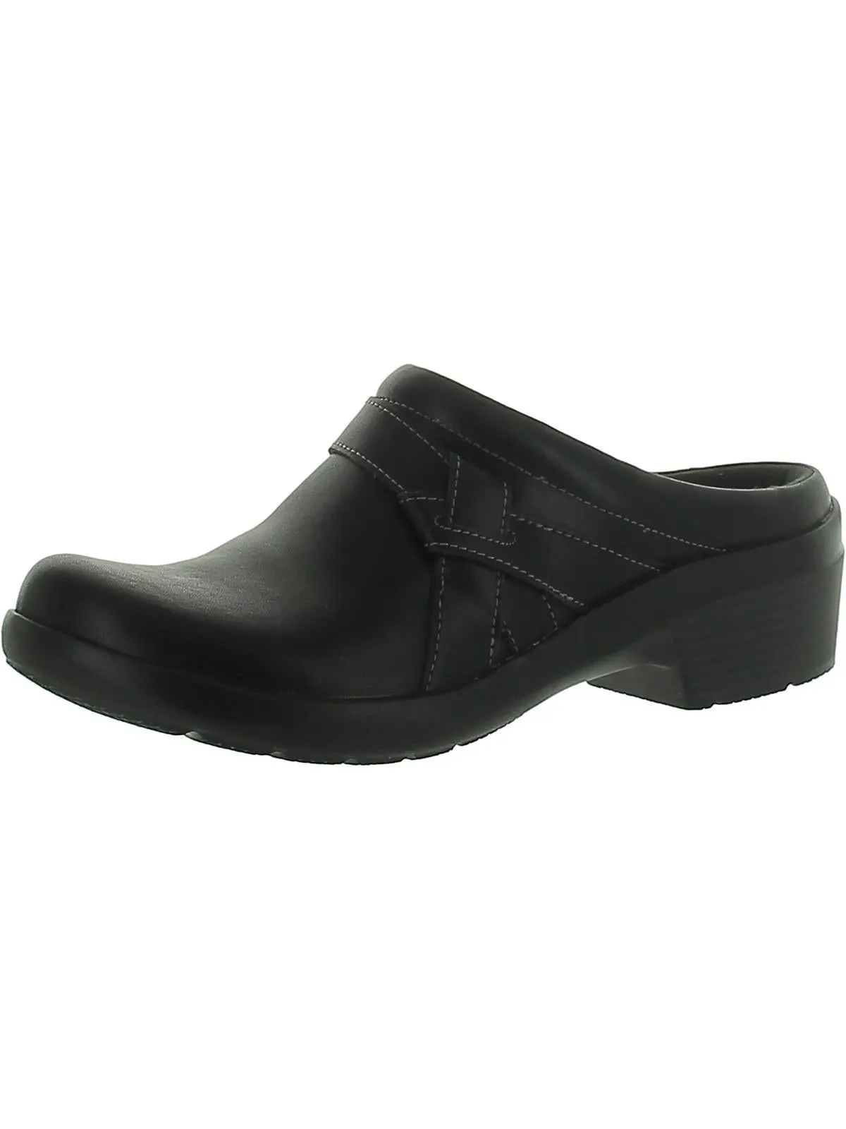 Womens Faux Leather Block Heel Clogs