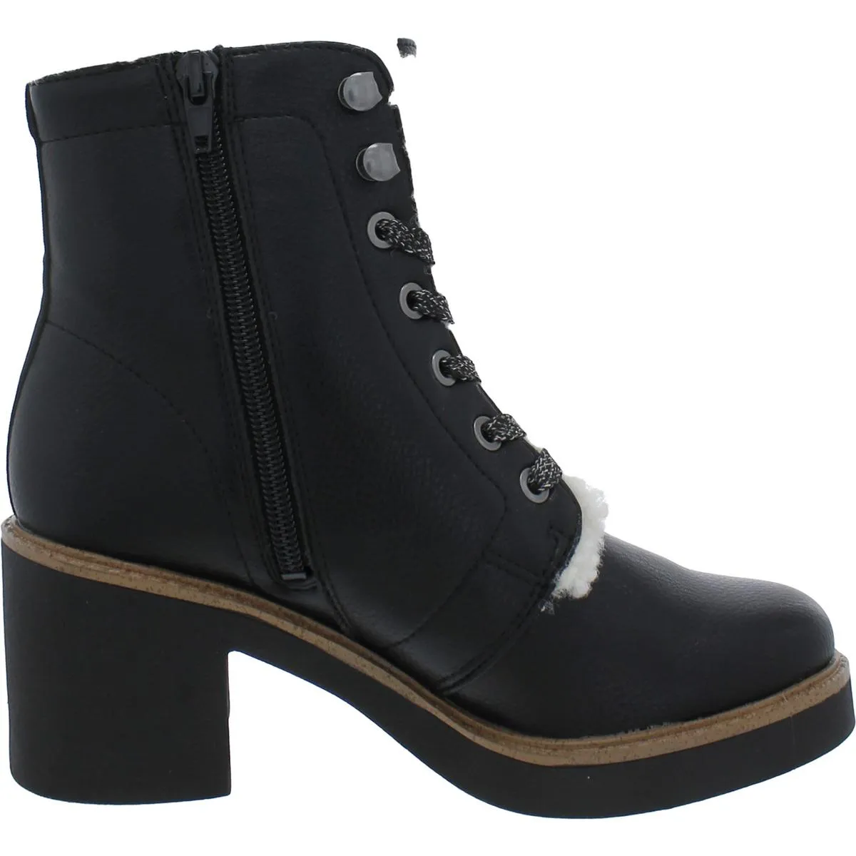 Womens Faux Leather Faux Fur Lined Ankle Boots