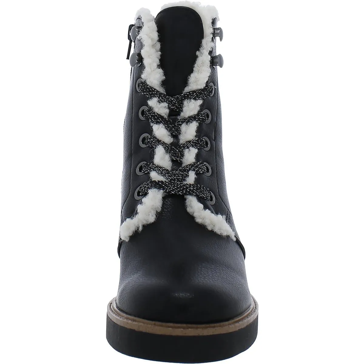 Womens Faux Leather Faux Fur Lined Ankle Boots
