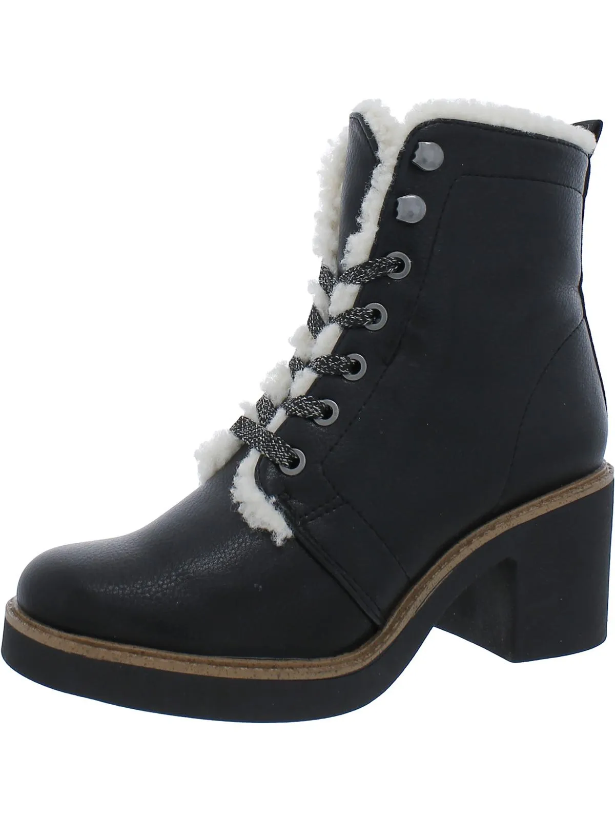 Womens Faux Leather Faux Fur Lined Ankle Boots