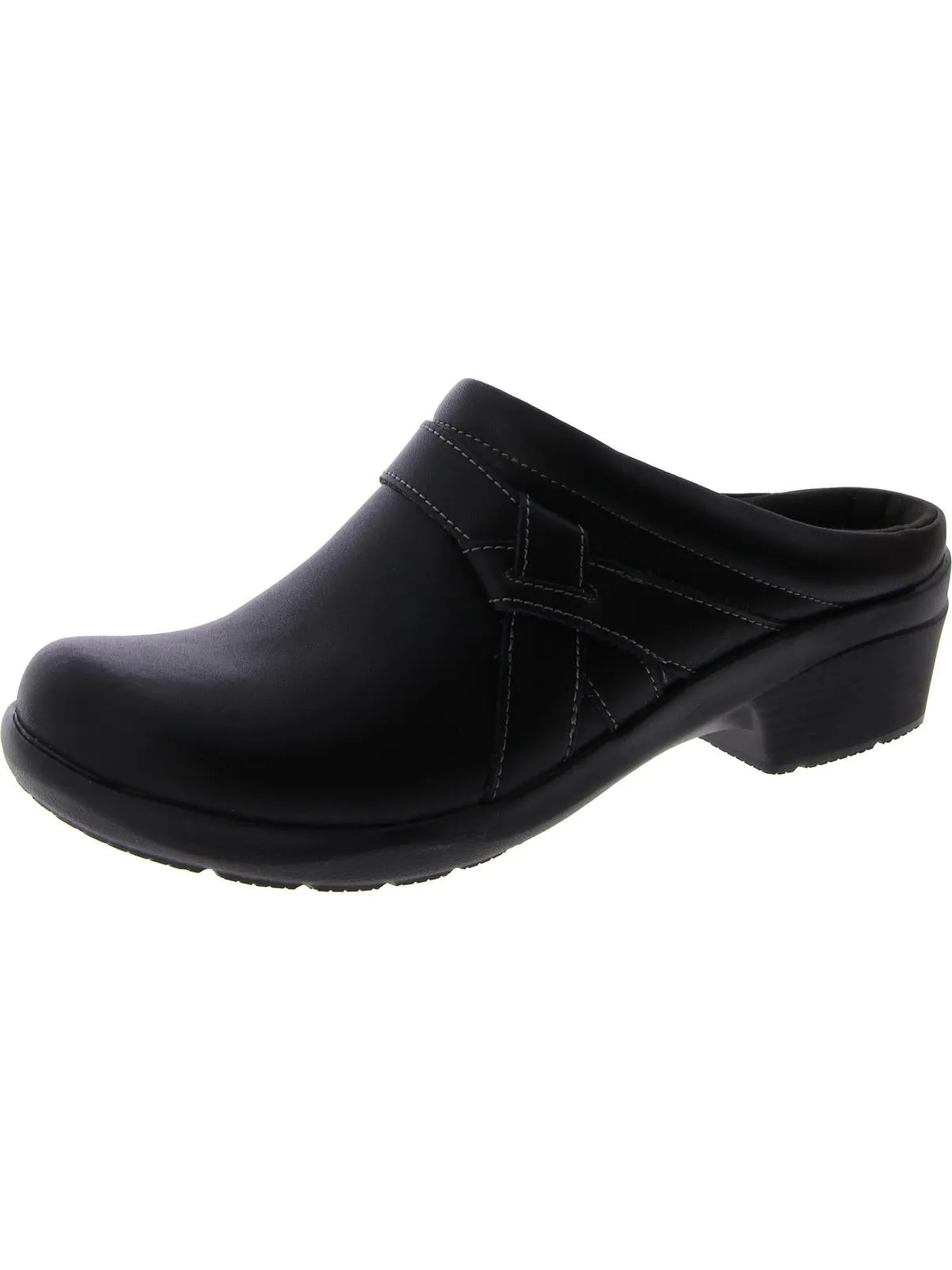 Womens Faux Leather Slip-On Clogs