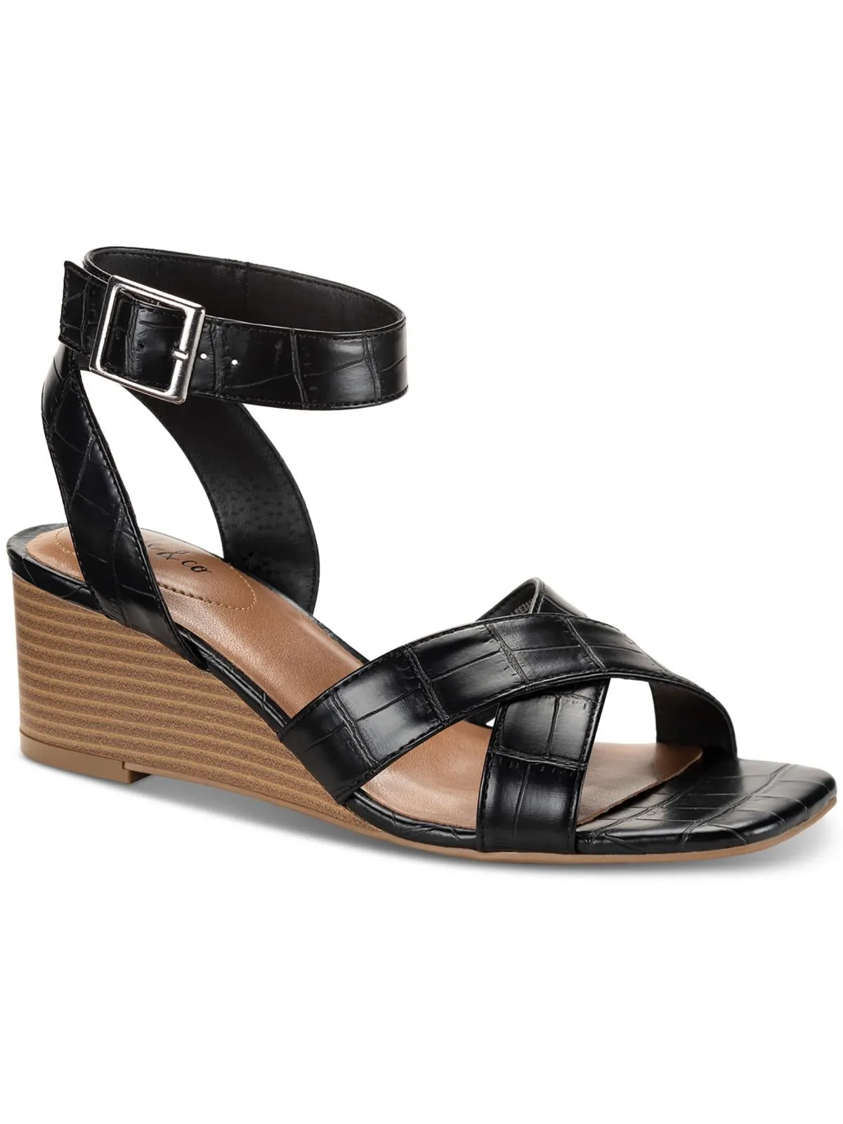 Womens Faux Leather Wedge Sandals
