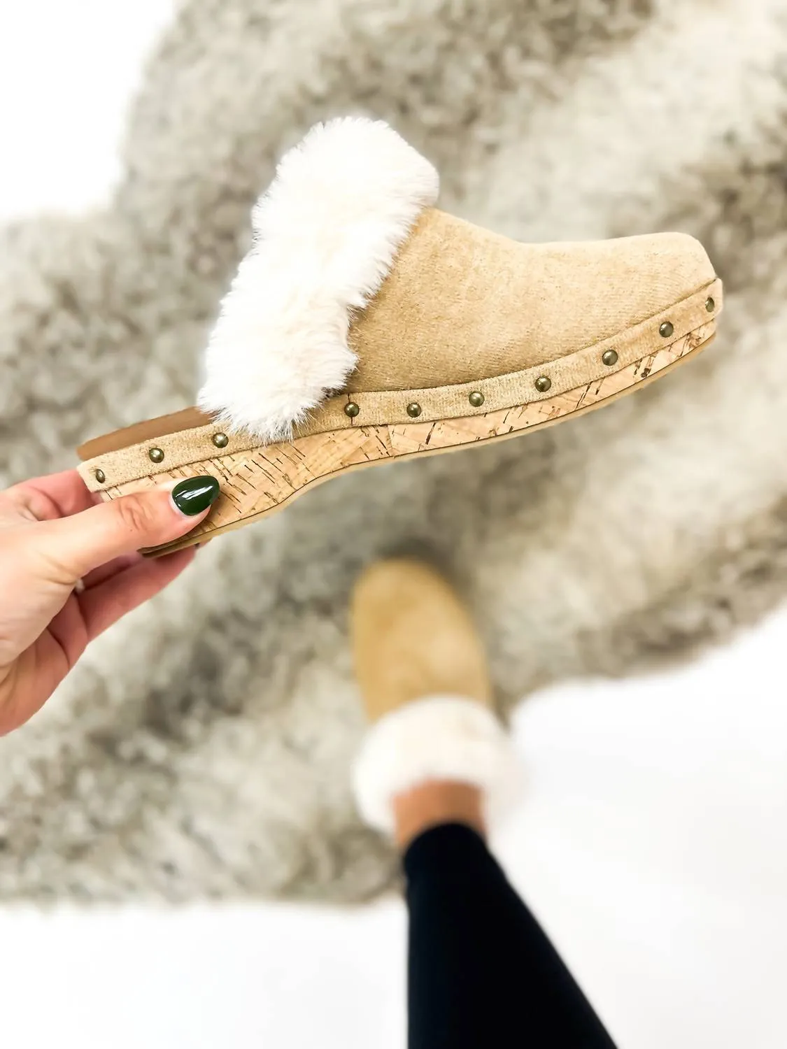 Women's Faux Suede Just Fur Fun Shoes In Camel