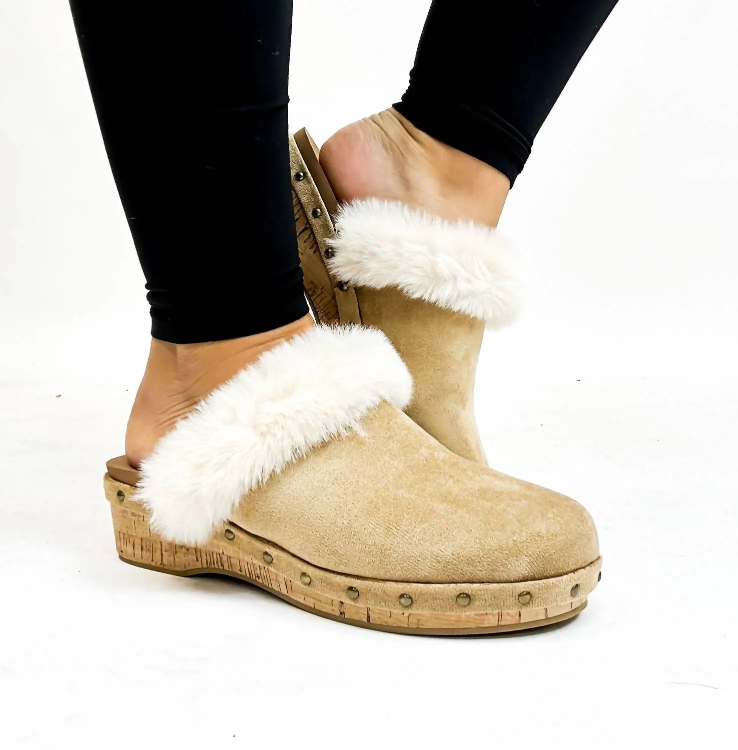Women's Faux Suede Just Fur Fun Shoes In Camel