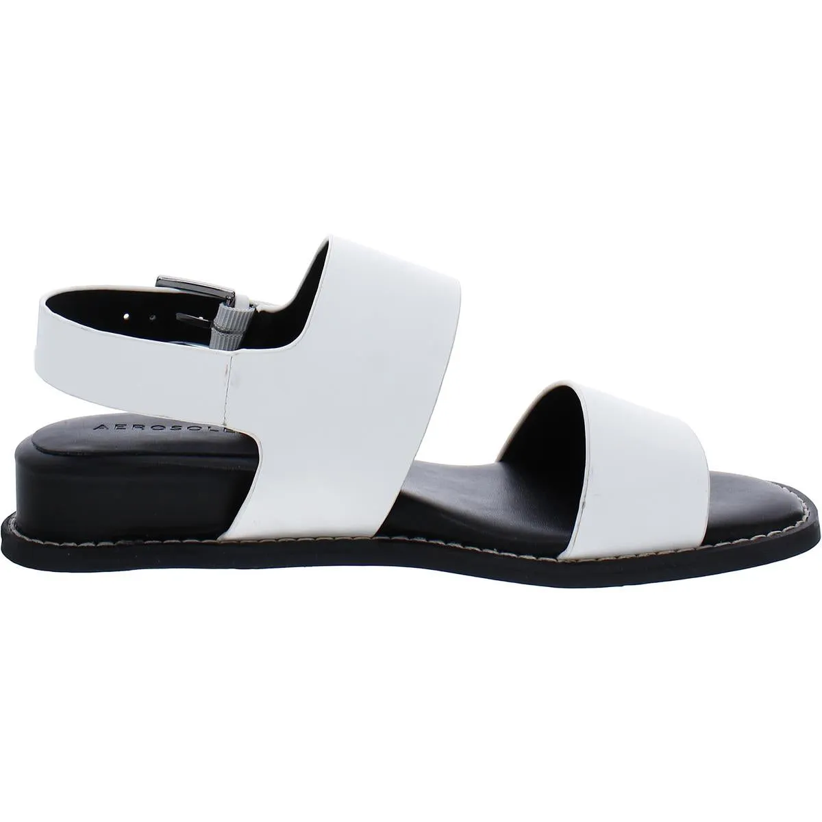 Womens Leather Square Toe Wedge Sandals