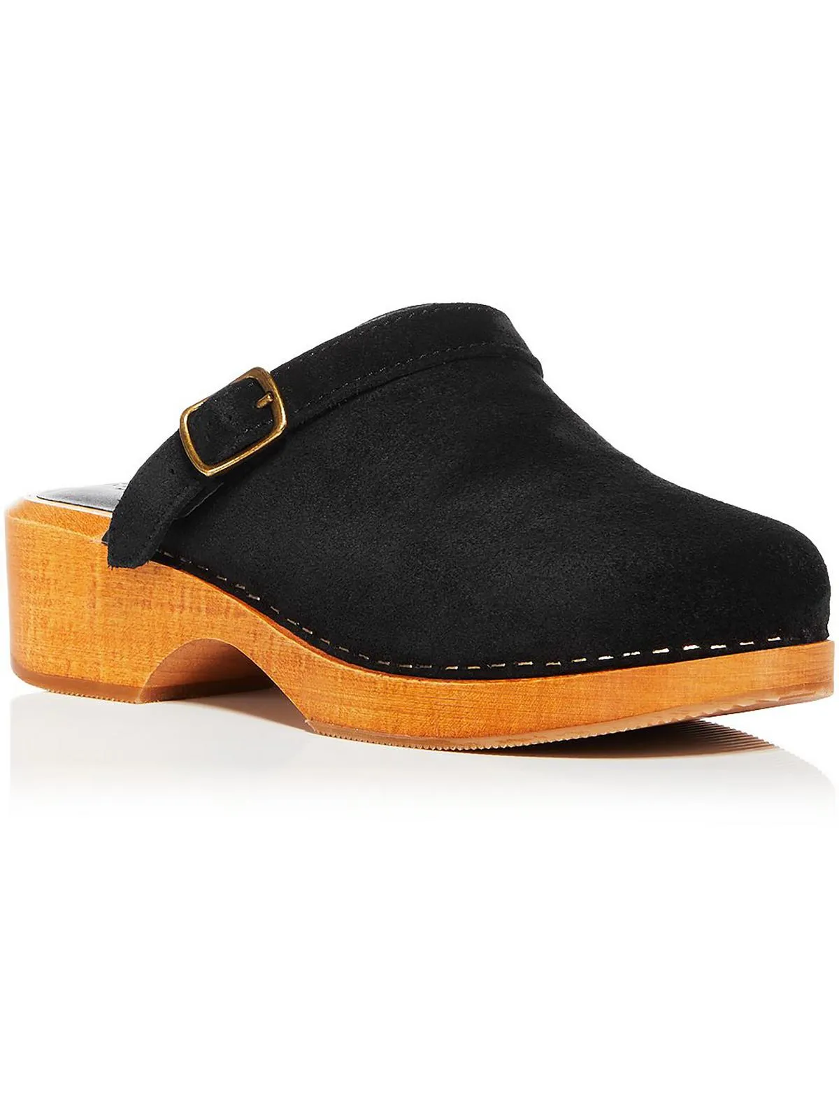 Womens Suede Buckle Clogs